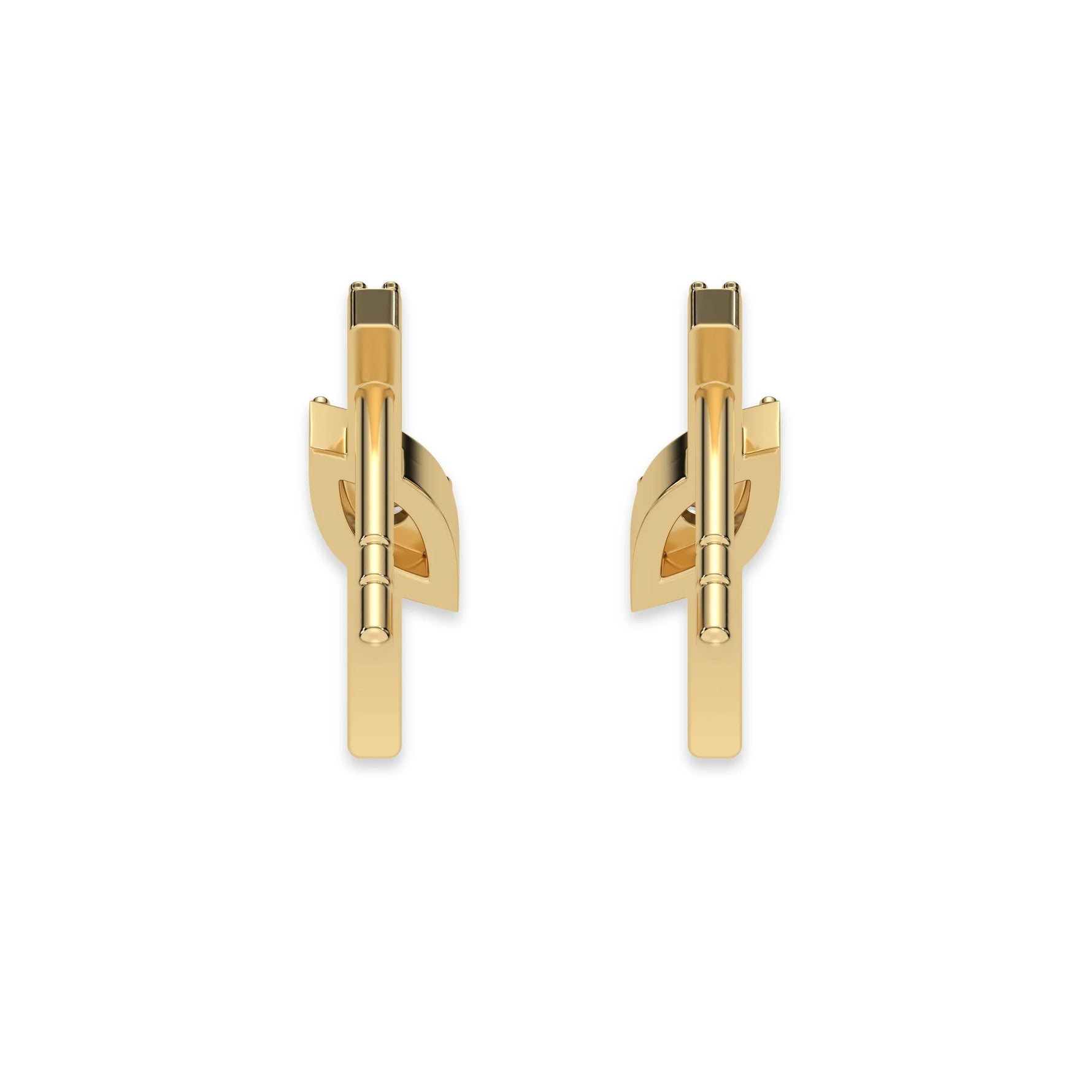 This yellow gold Bar Diamond Earrings made with small round brilliant-cut diamonds in pave setting in back view