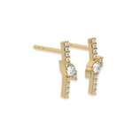 This yellow gold Bar Diamond Earrings made with small round brilliant-cut diamonds in pave setting in side view