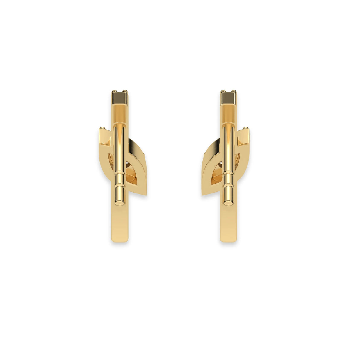 This yellow gold Bar Diamond Earrings made with small round brilliant-cut diamonds in pave setting in back view