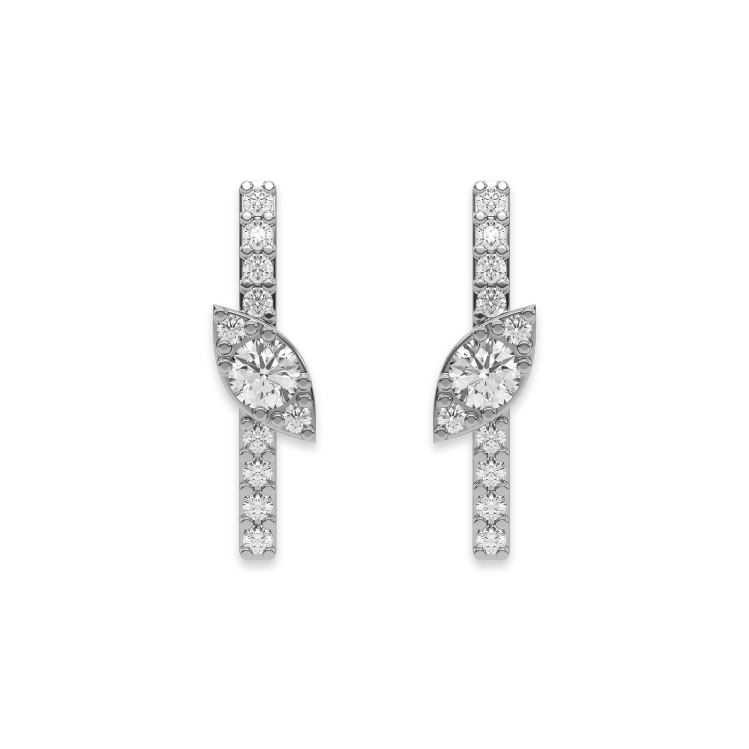 0.21 CT Natural Diamond Round Cut Marquise Cluster Bar Earrings