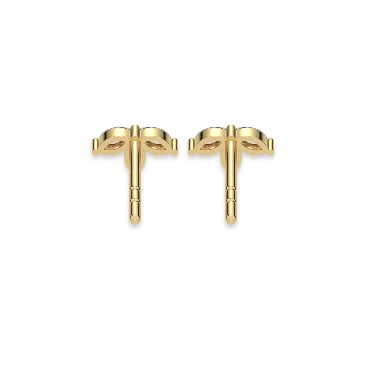 This yellow gold Marquise Crown Earrings made with three marquise diamonds and arranged to form a crown-like shape, securely set in prong setting in back view