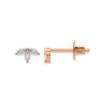 This rose gold Marquise Crown Earrings made with three marquise diamonds and arranged to form a crown-like shape, securely set in prong setting in top view and side view