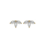 This yellow gold Marquise Crown Earrings made with three marquise diamonds and arranged to form a crown-like shape, securely set in prong setting in top view