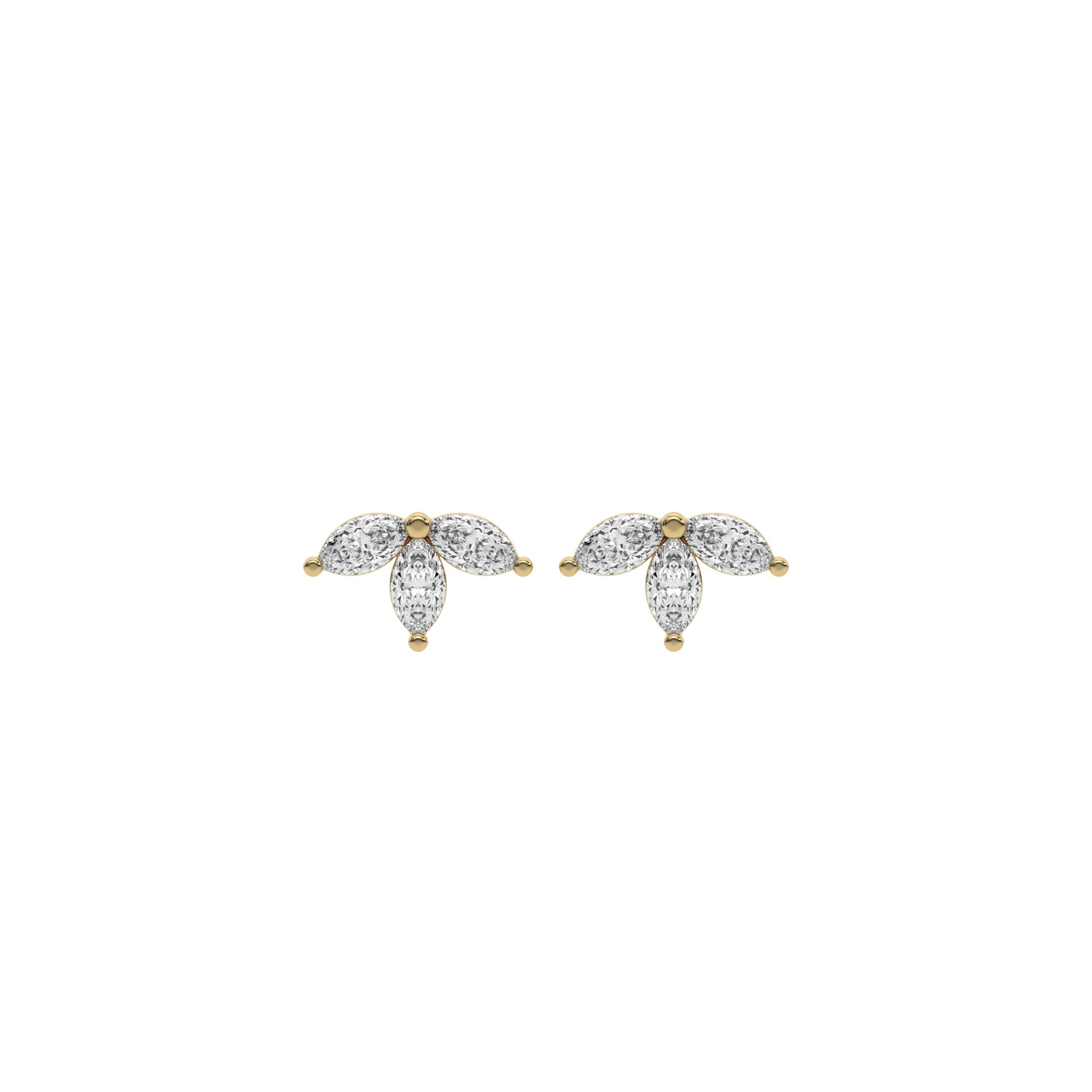 18k yellow gold marquise cut diamond arranged in half flower and set in prongs.