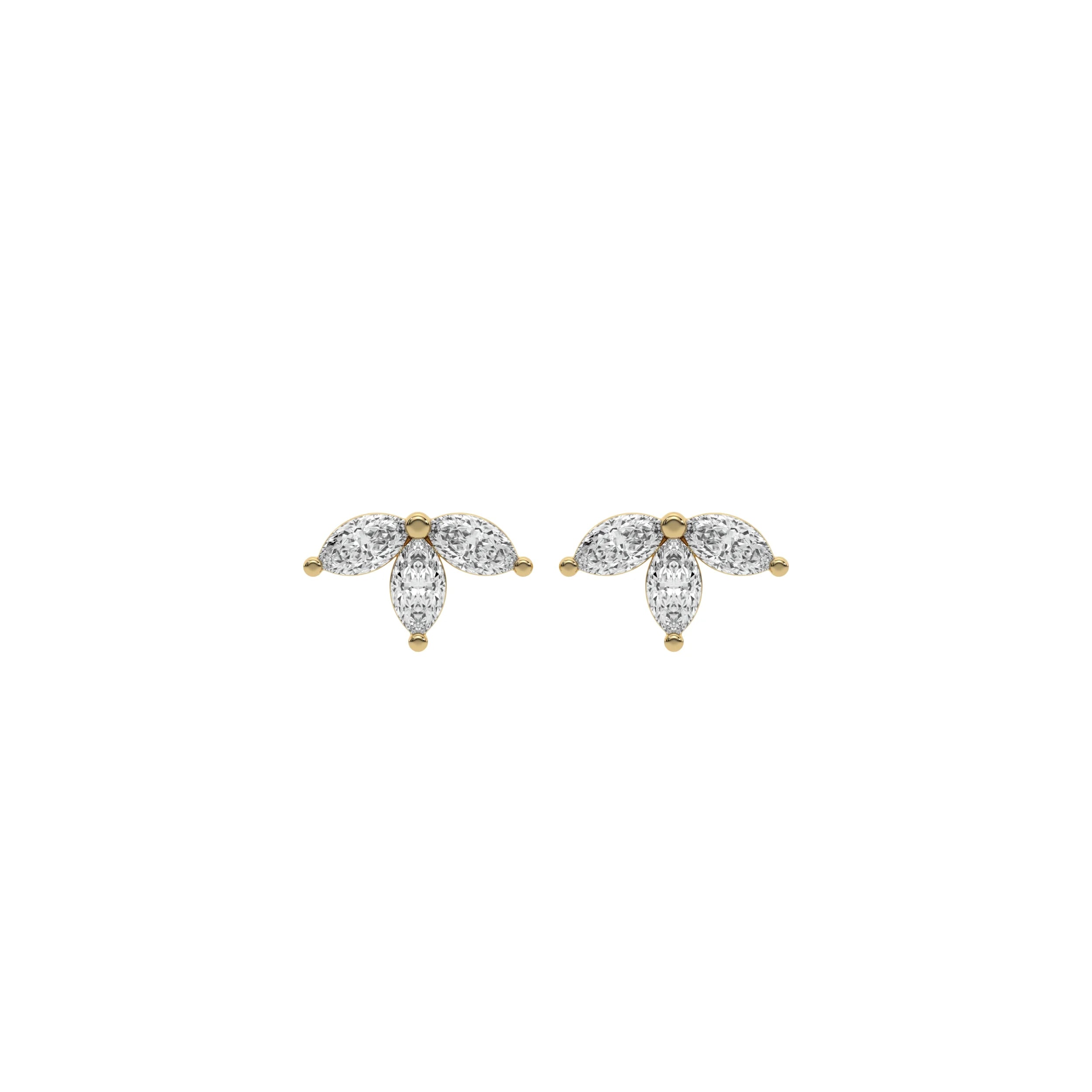 18k yellow gold marquise cut diamond arranged in half flower and set in prongs.
