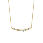 18K Yellow Gold Marquise and Round Cut Diamond Curved Bar Necklace