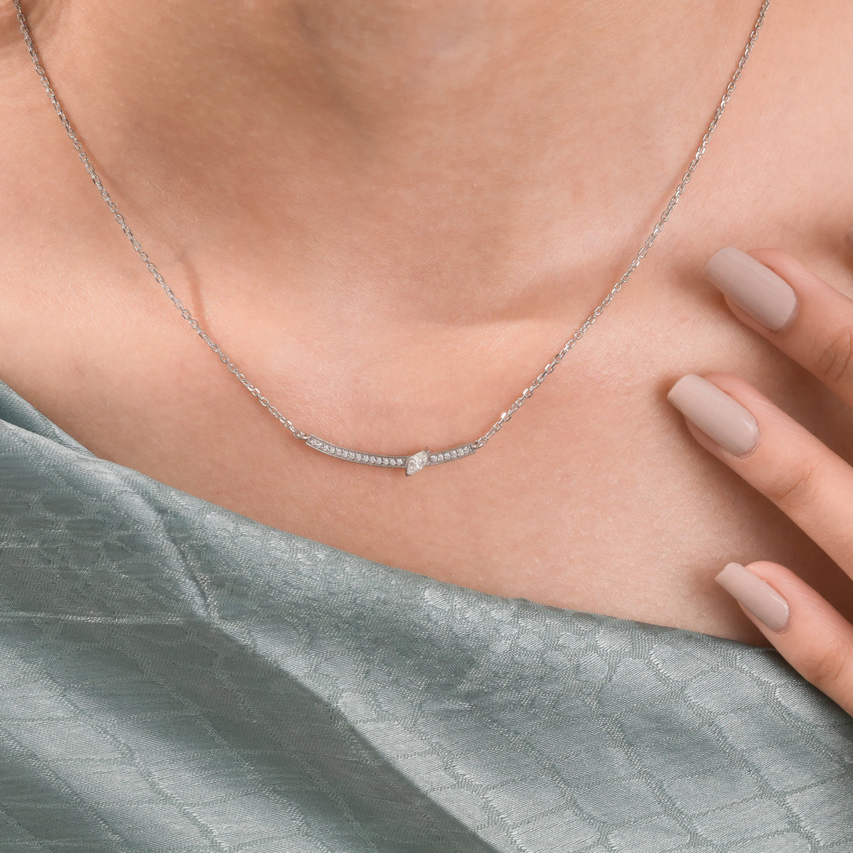 Marquise Pave Set Curved Necklace