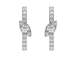 14k white gold round cut diamond marquise shape bar stud earrings set in prongs.