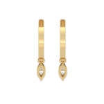 This yellow gold Dangling Marquise Diamond Hoop Earrings handmade with round brilliant-cut diamonds in prong setting and a marquise solitaire hanging at the bottom in back view