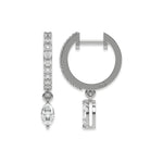 This white gold Dangling Marquise Diamond Hoop Earrings handmade with round brilliant-cut diamonds in prong setting and a marquise solitaire hanging at the bottom in top view and side view