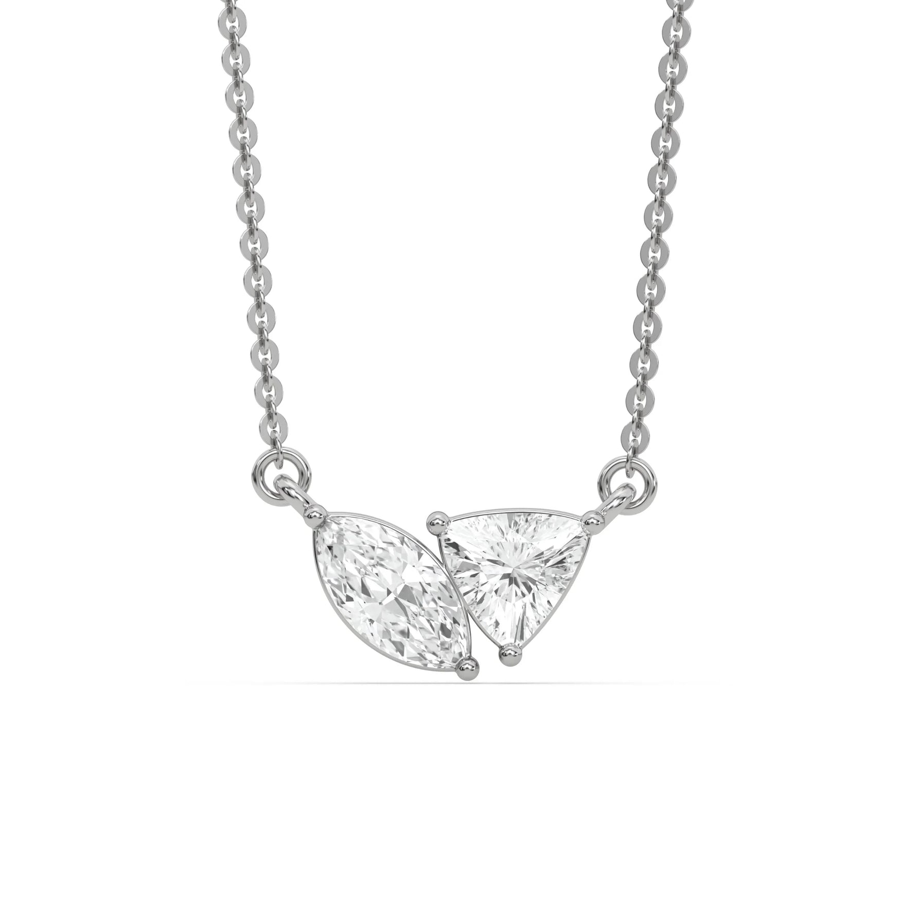 18K White Gold Marquise and Trillion Cut Diamond Necklace