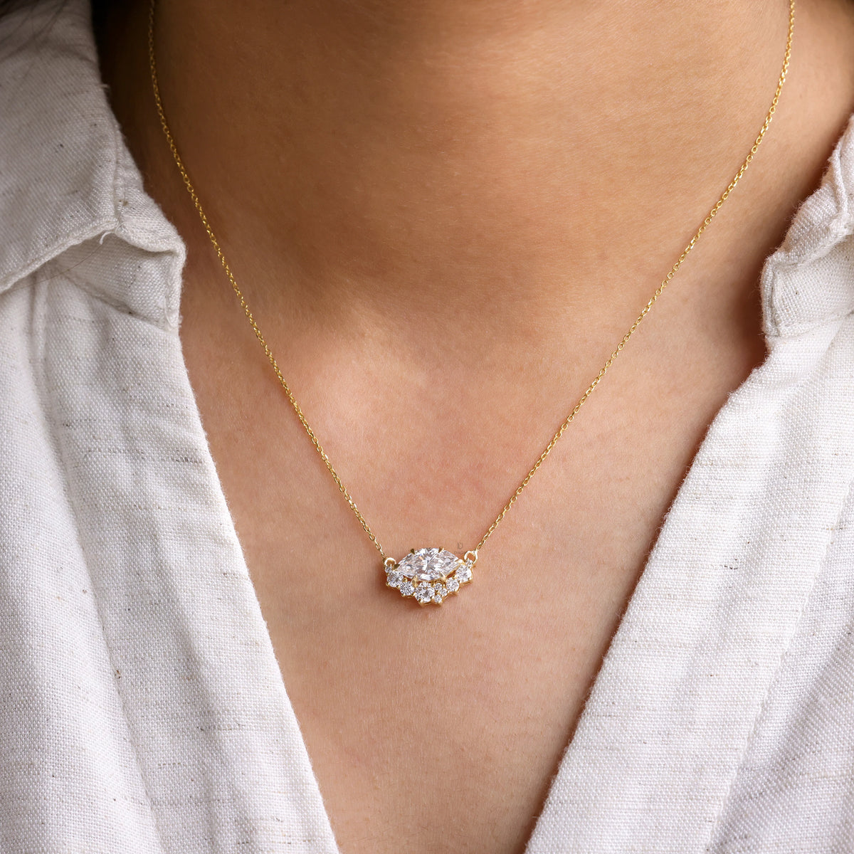 1.38 CT Natural Marquise Cluster Diamond Necklace For Women