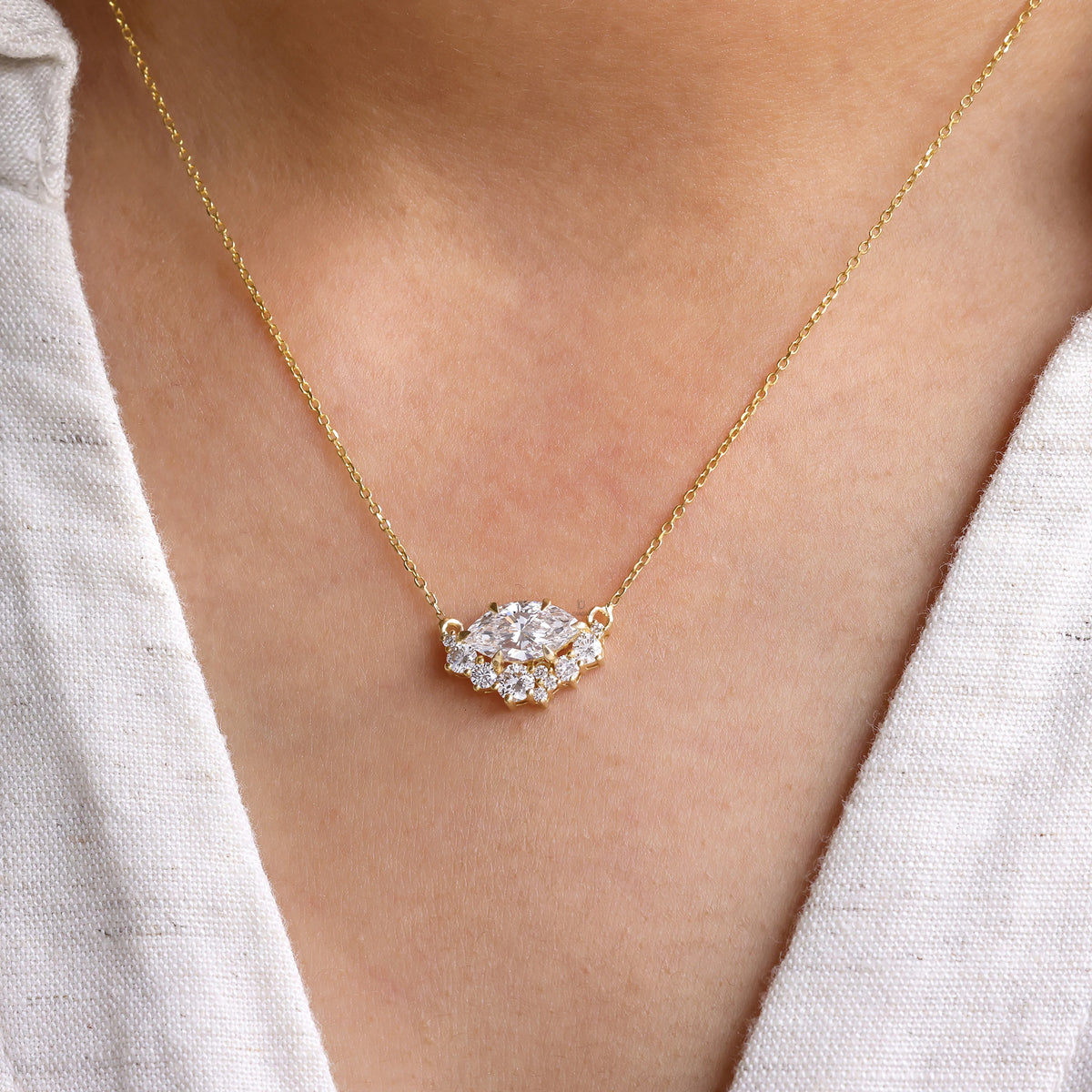 1.38 CT Lab Grown Marquise Diamond Cluster Necklace