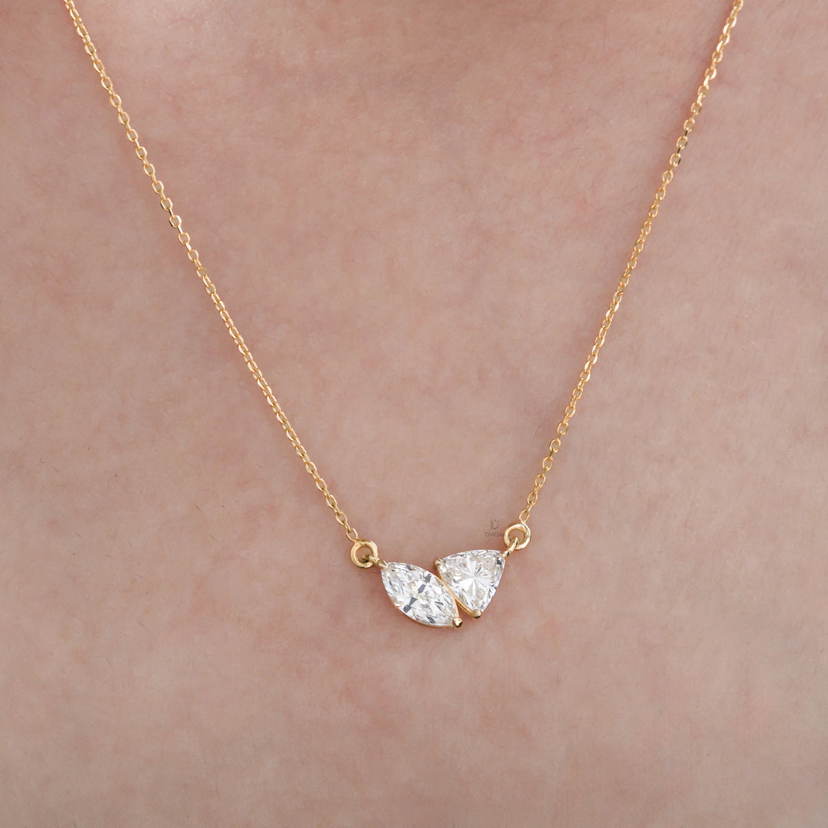 1.05 CT Lab Grown Marquise & Trillon Diamond Toi et Moi Necklace