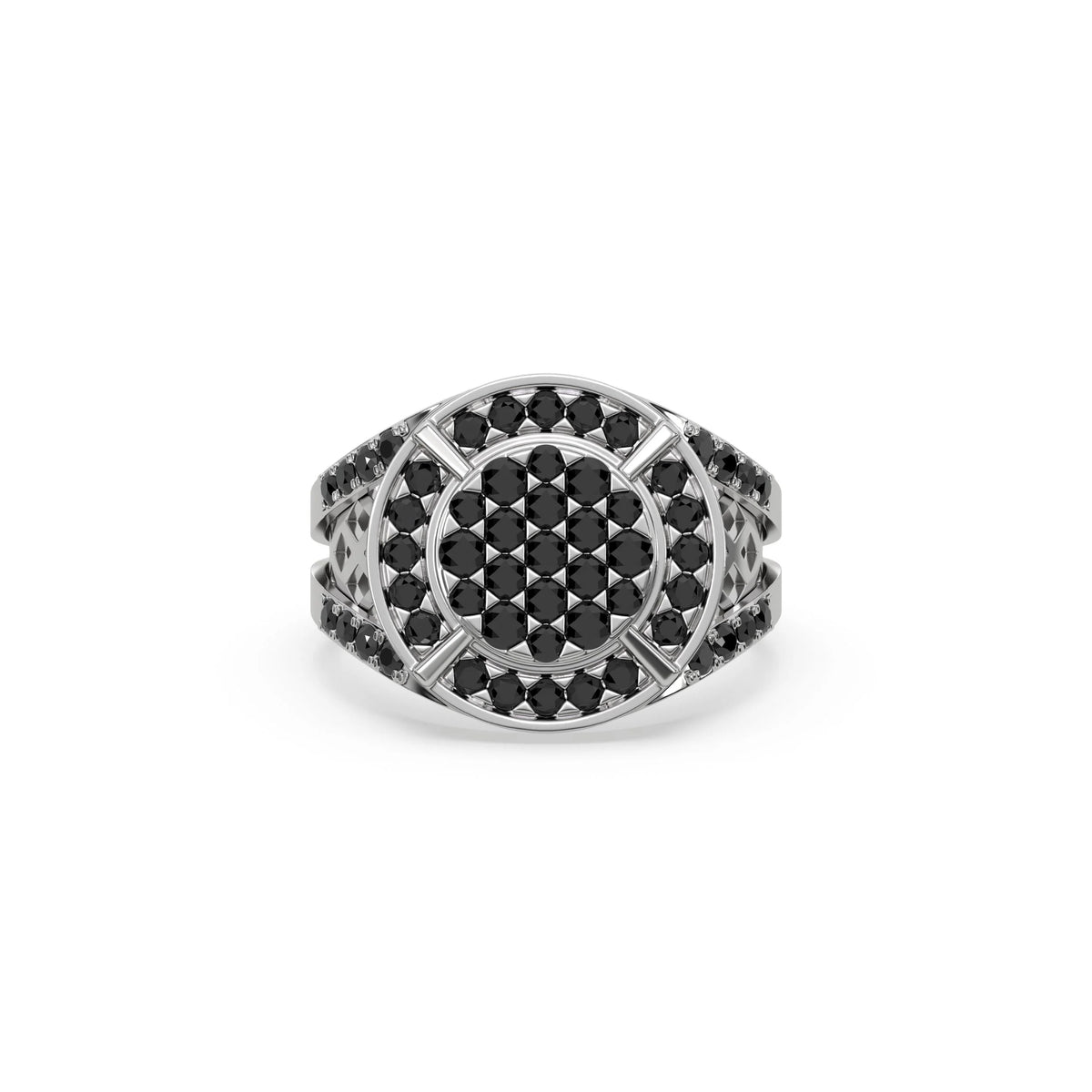 1.35 CT Black Natural Diamond Two Tone Disk Signet Ring