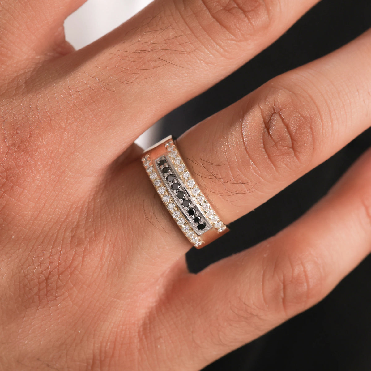 0.63 CT Black and White Natural Diamond Band Ring