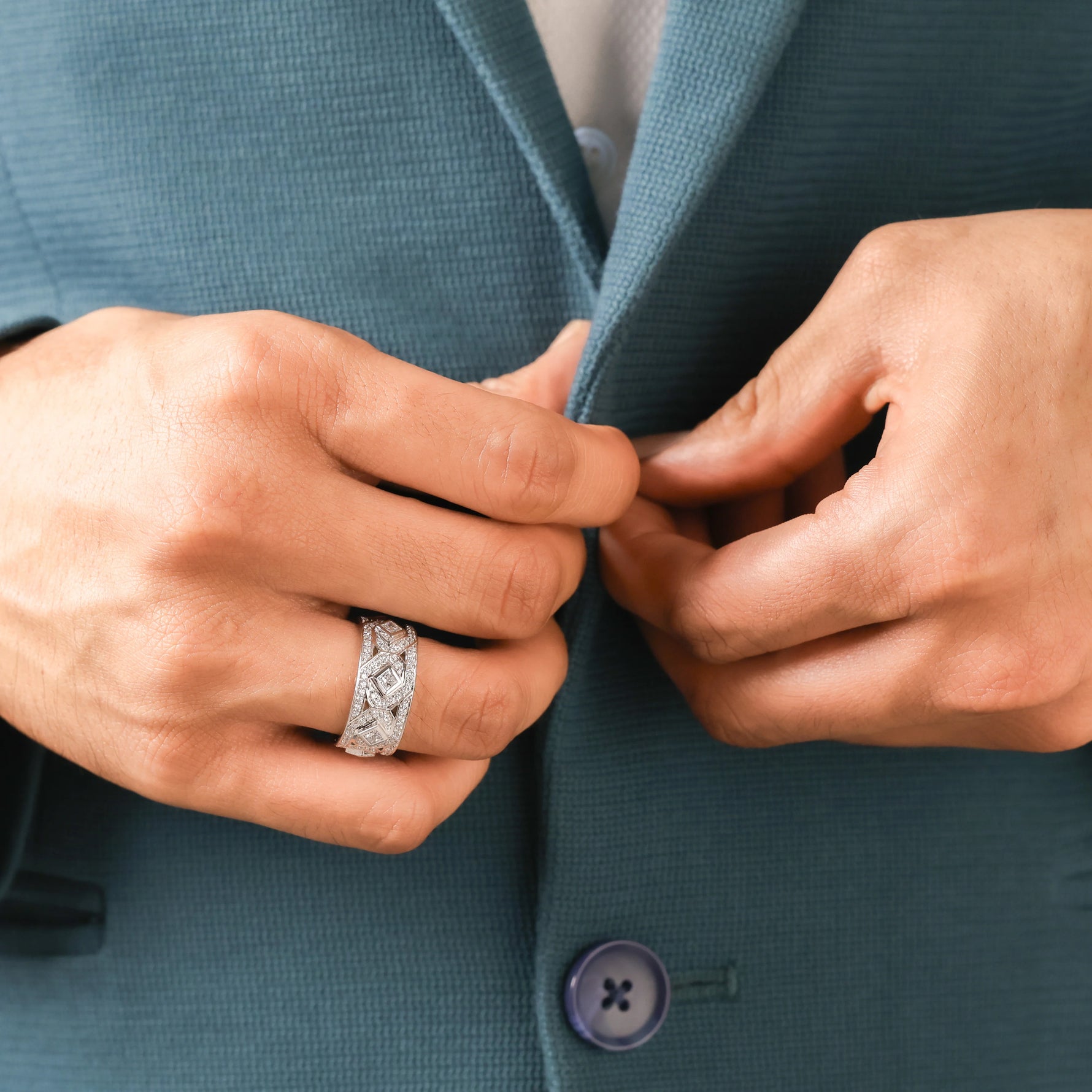 Round and Princess Diamond  Mens Wedding Band