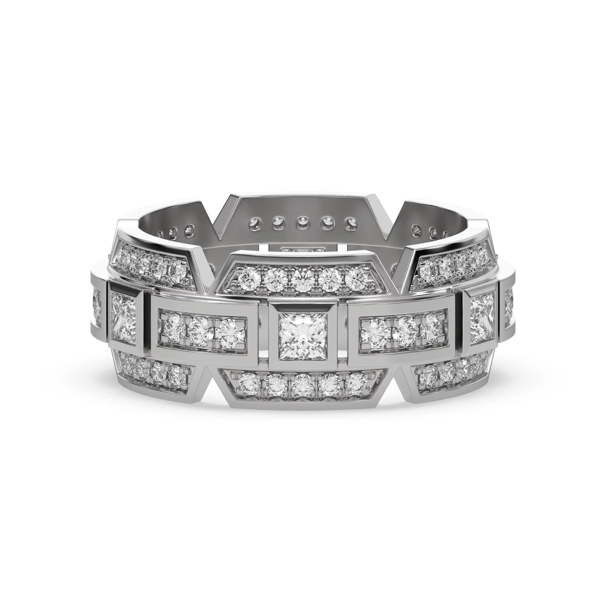 14K White Gold Princess and Round Diamond Eternity Band 
