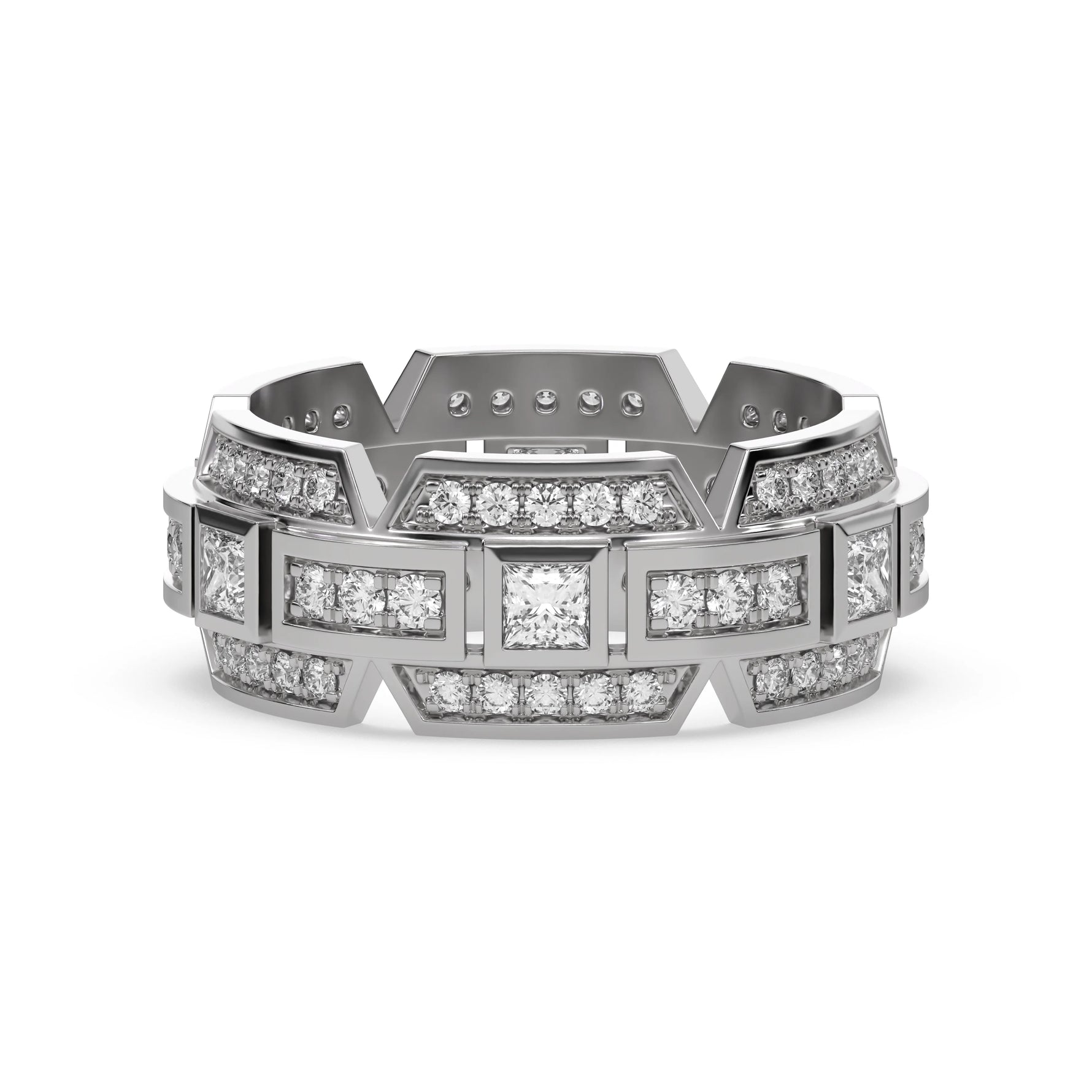 14K White Gold Princess and Round Diamond Eternity Band 