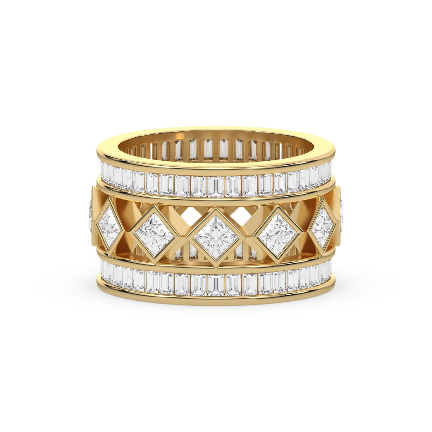 14K Yellow Gold Mens Princess and Baguette Diamond Ring