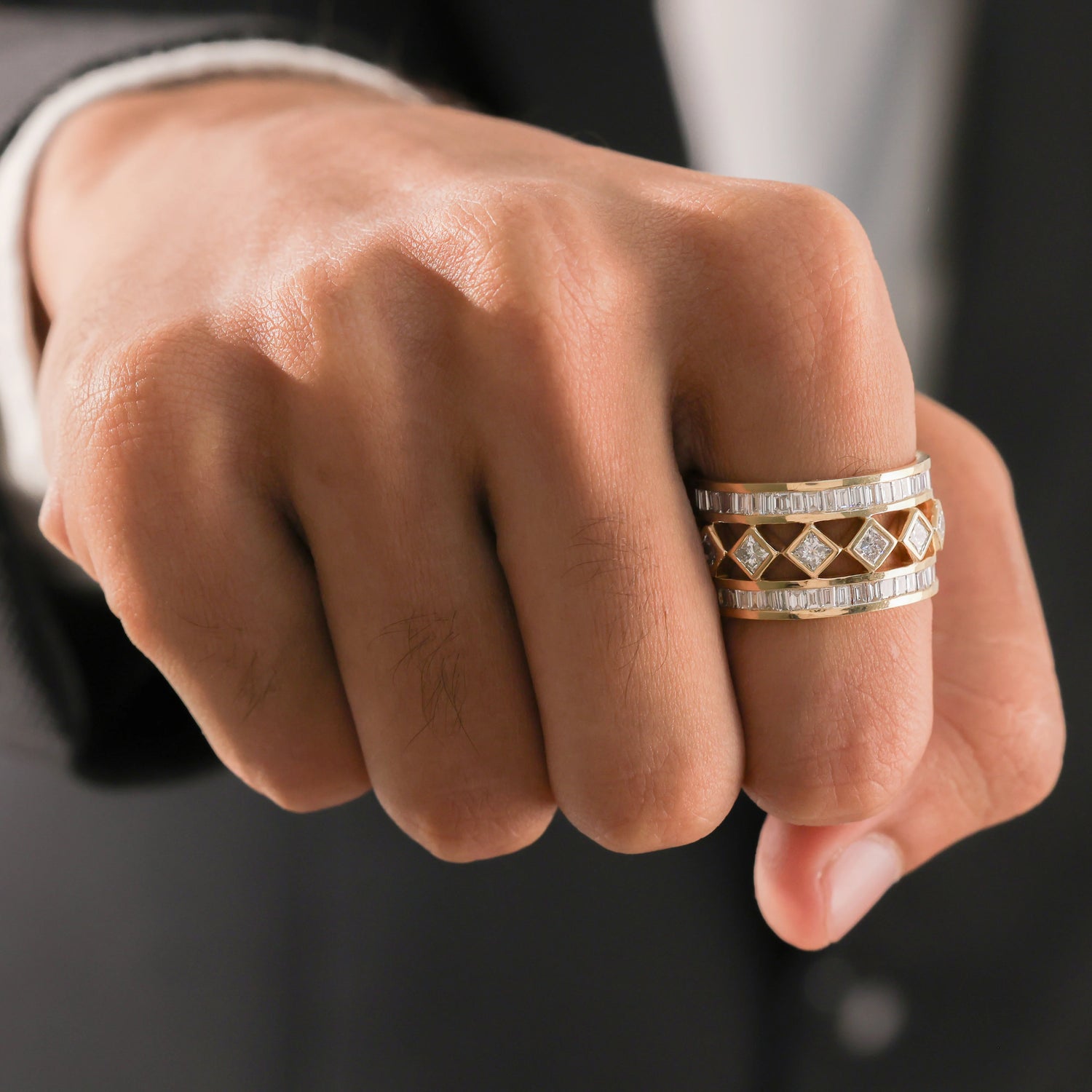 Mens Princess and Baguette Diamond Band