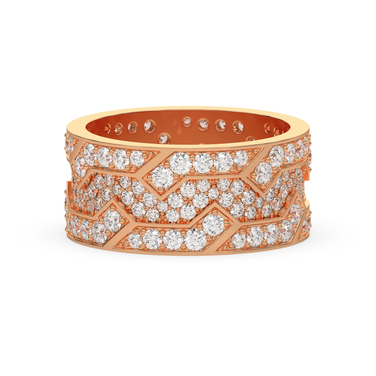 14K Rose Gold Mens Round Diamond Cluster Eternity Ring