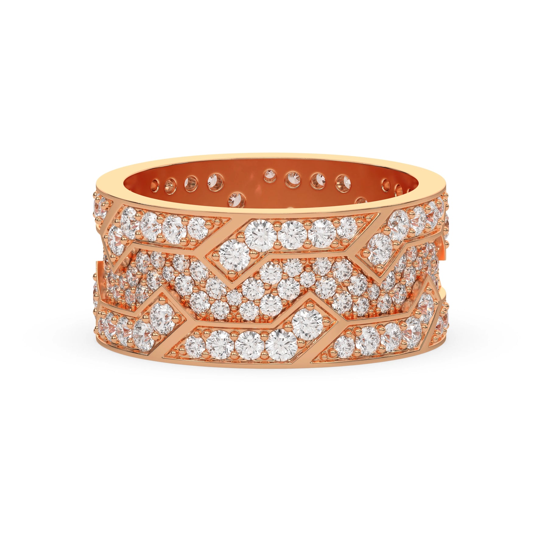 14K Rose Gold Mens Round Diamond Cluster Eternity Ring