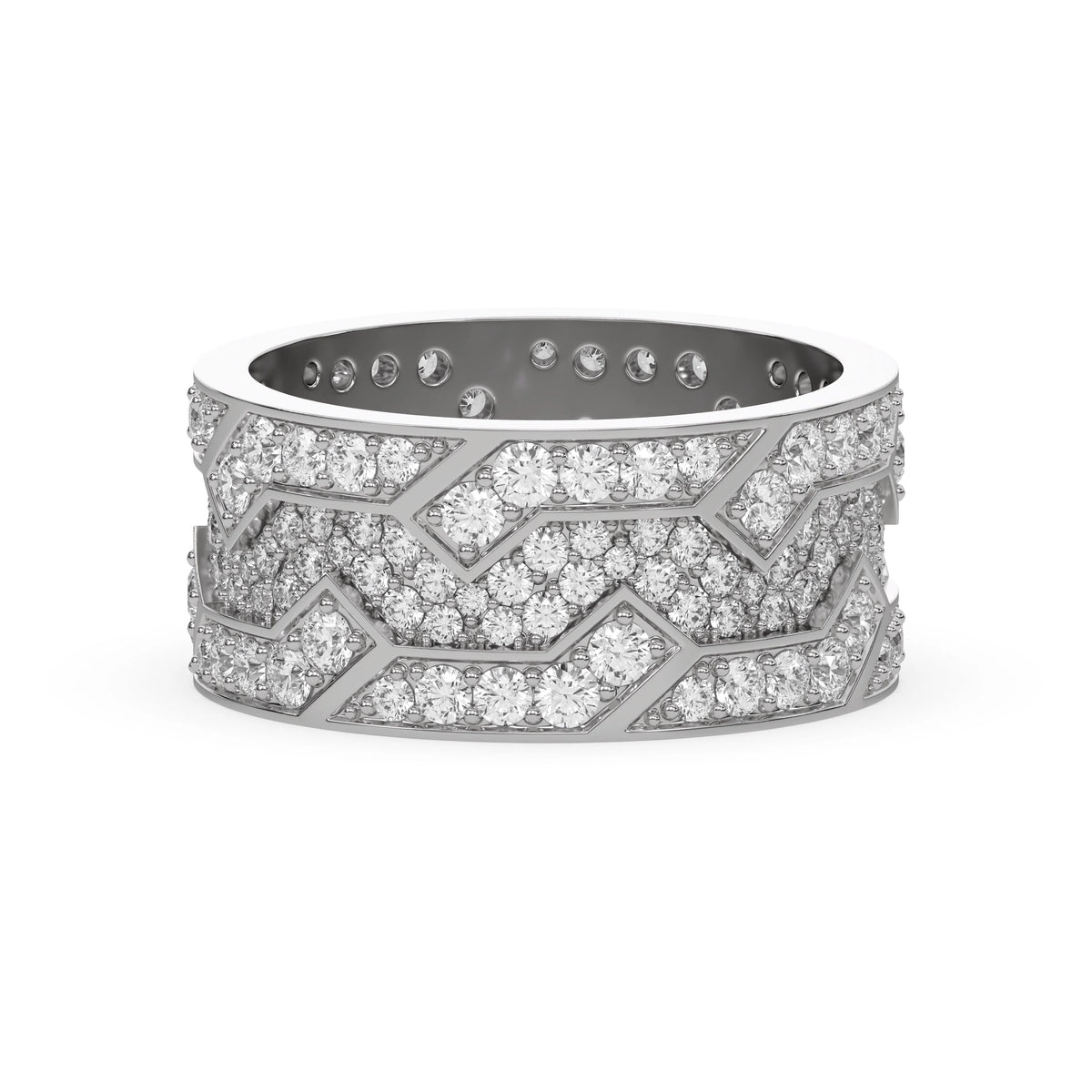 14K White Gold Mens Round Diamond Cluster Eternity Ring