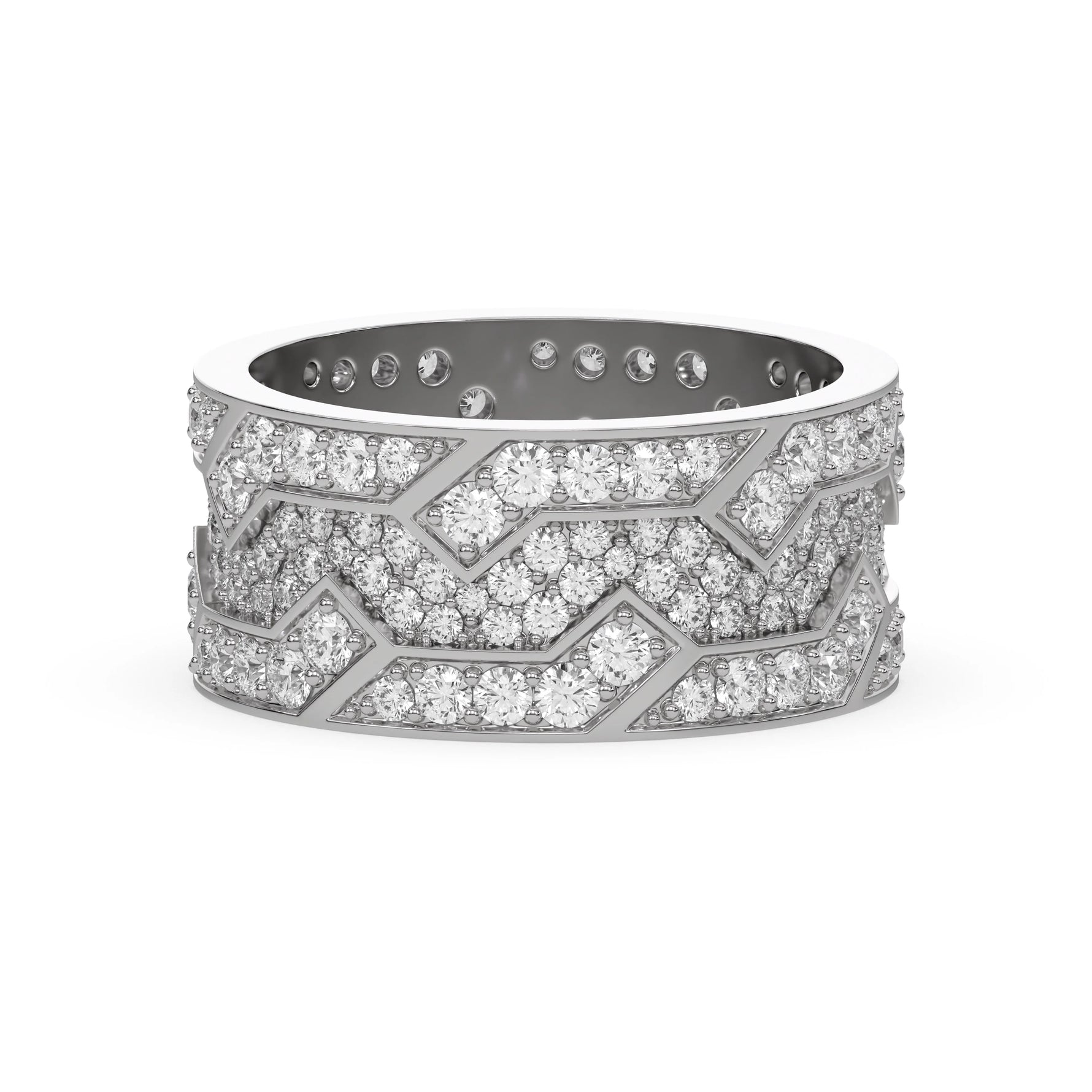 14K White Gold Mens Round Diamond Cluster Eternity Ring