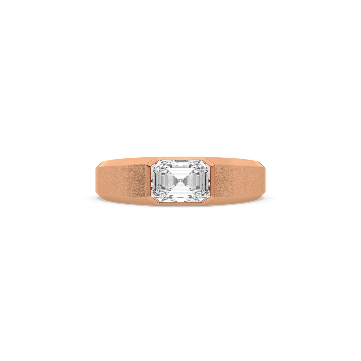 14K Rose Gold Mens Tiffany Emerald Cut Diamond Ring