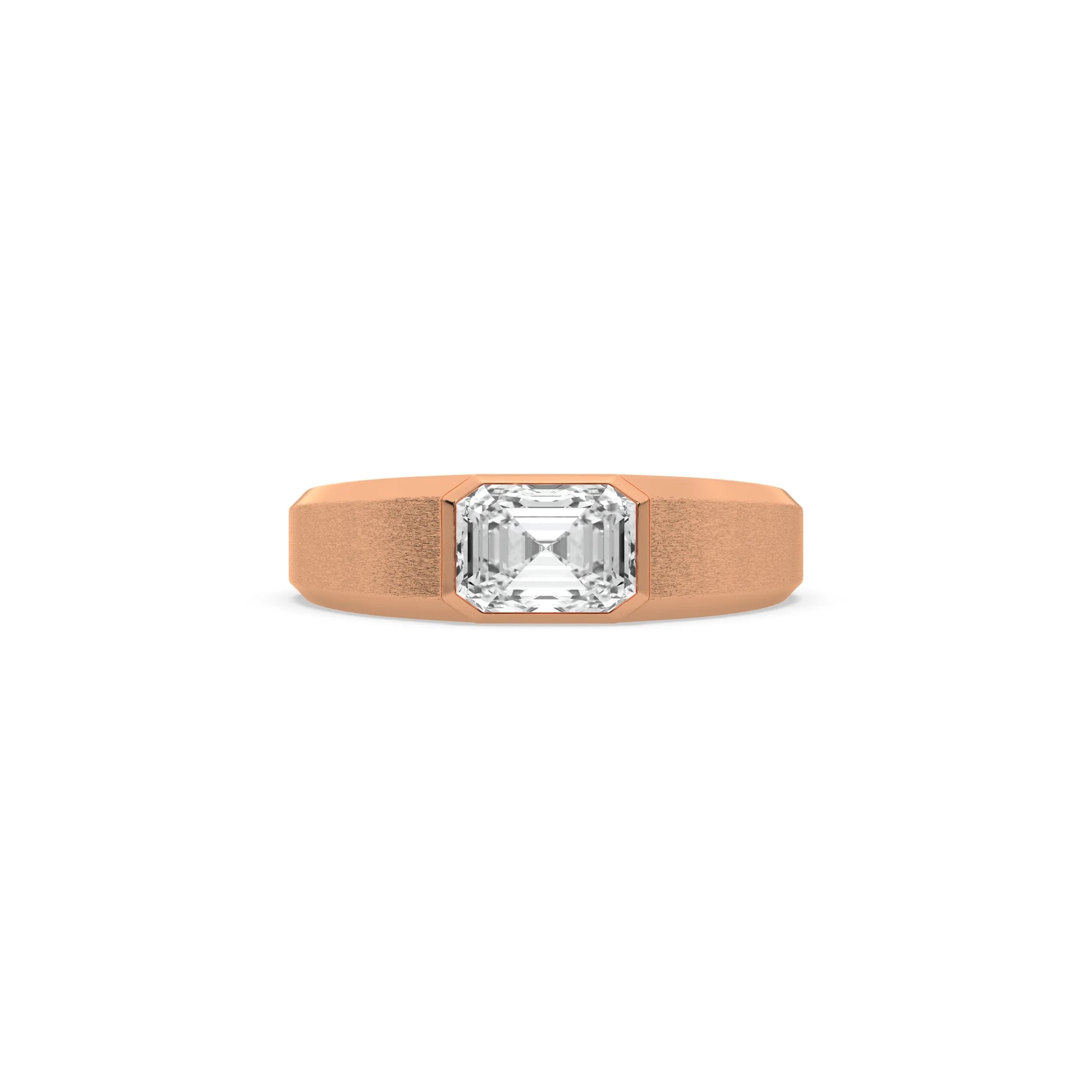 14K Rose Gold Mens Tiffany Emerald Cut Diamond Ring