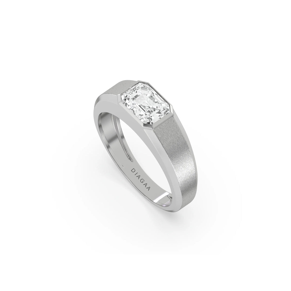 18K White Gold Mens Tiffany Emerald Cut Diamond Ring