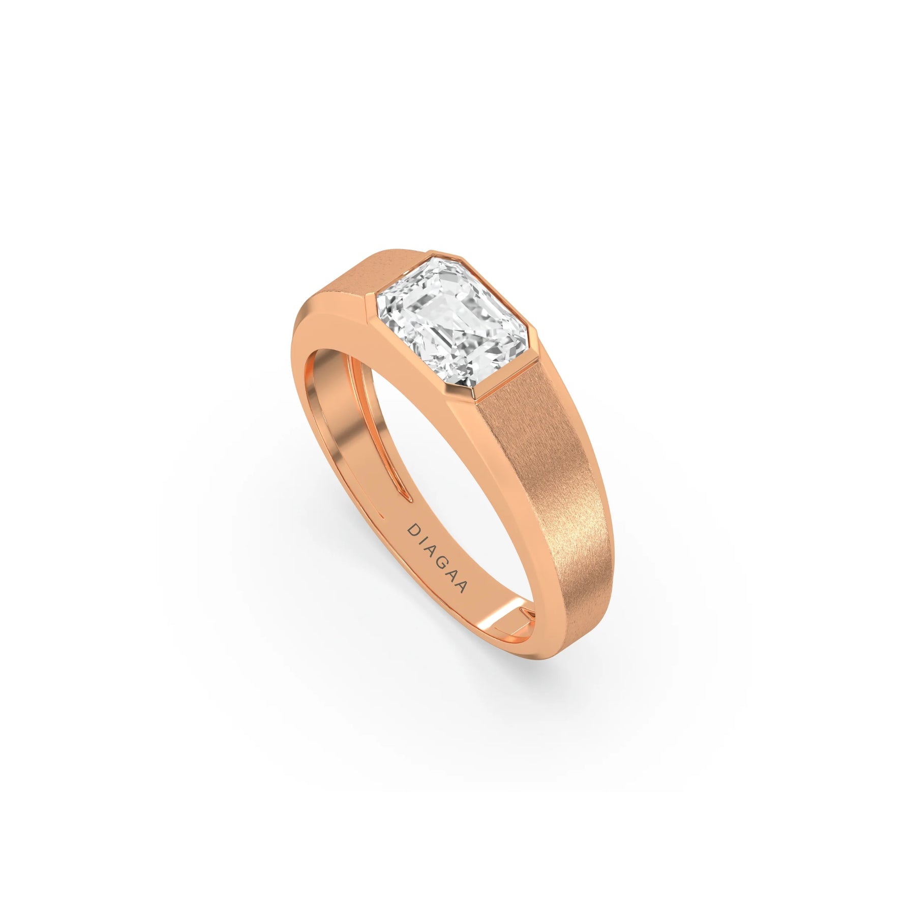 18K Rose Gold Mens Tiffany Emerald Cut Diamond Ring