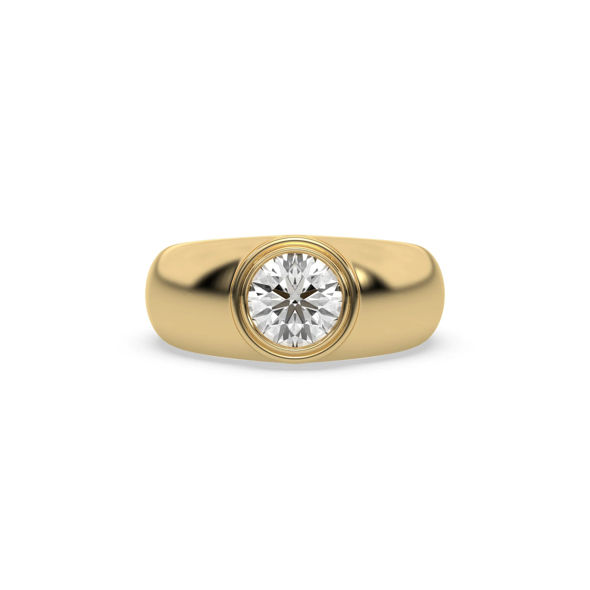 14K Yellow Gold Mens Tiffany Round Solitaire Ring