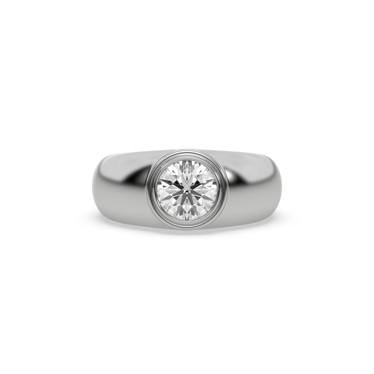 14K White Gold Mens Tiffany Round Solitaire Ring