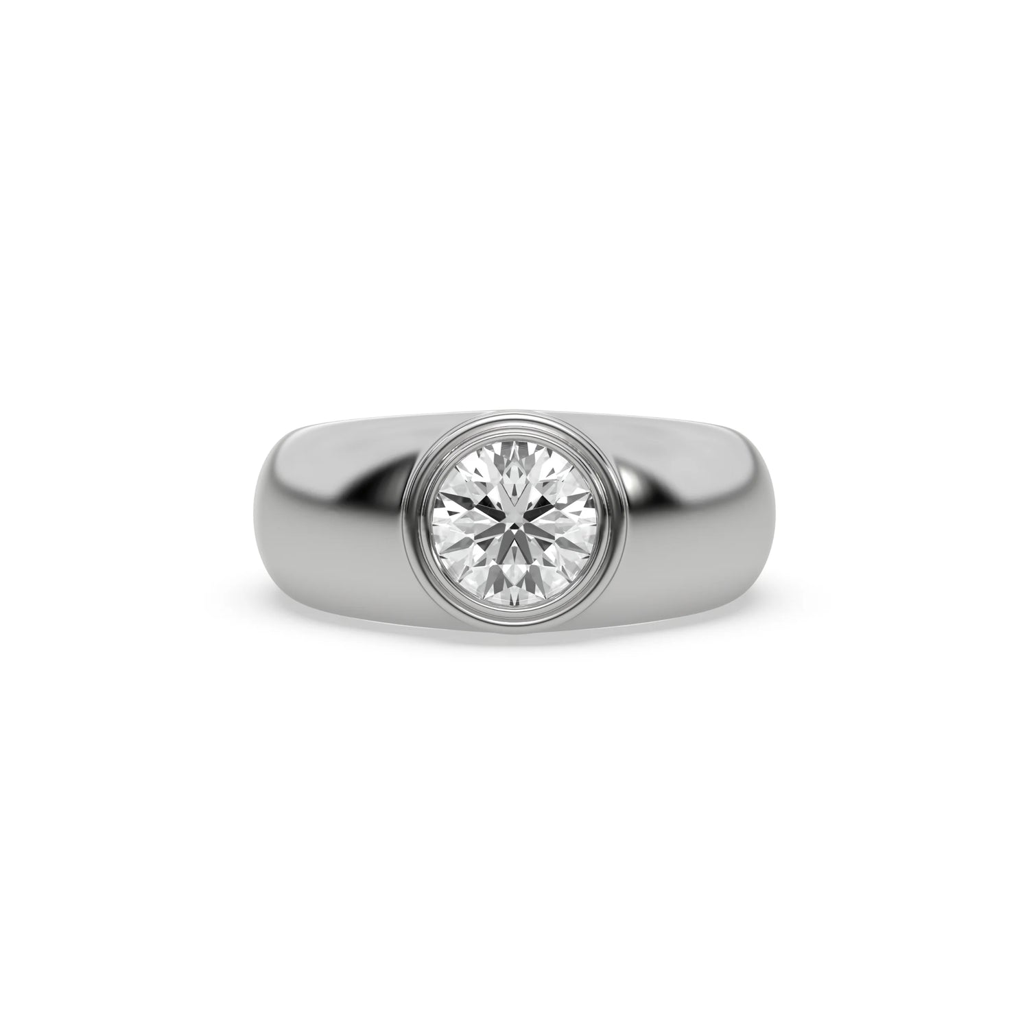 14K White Gold Mens Tiffany Round Solitaire Ring