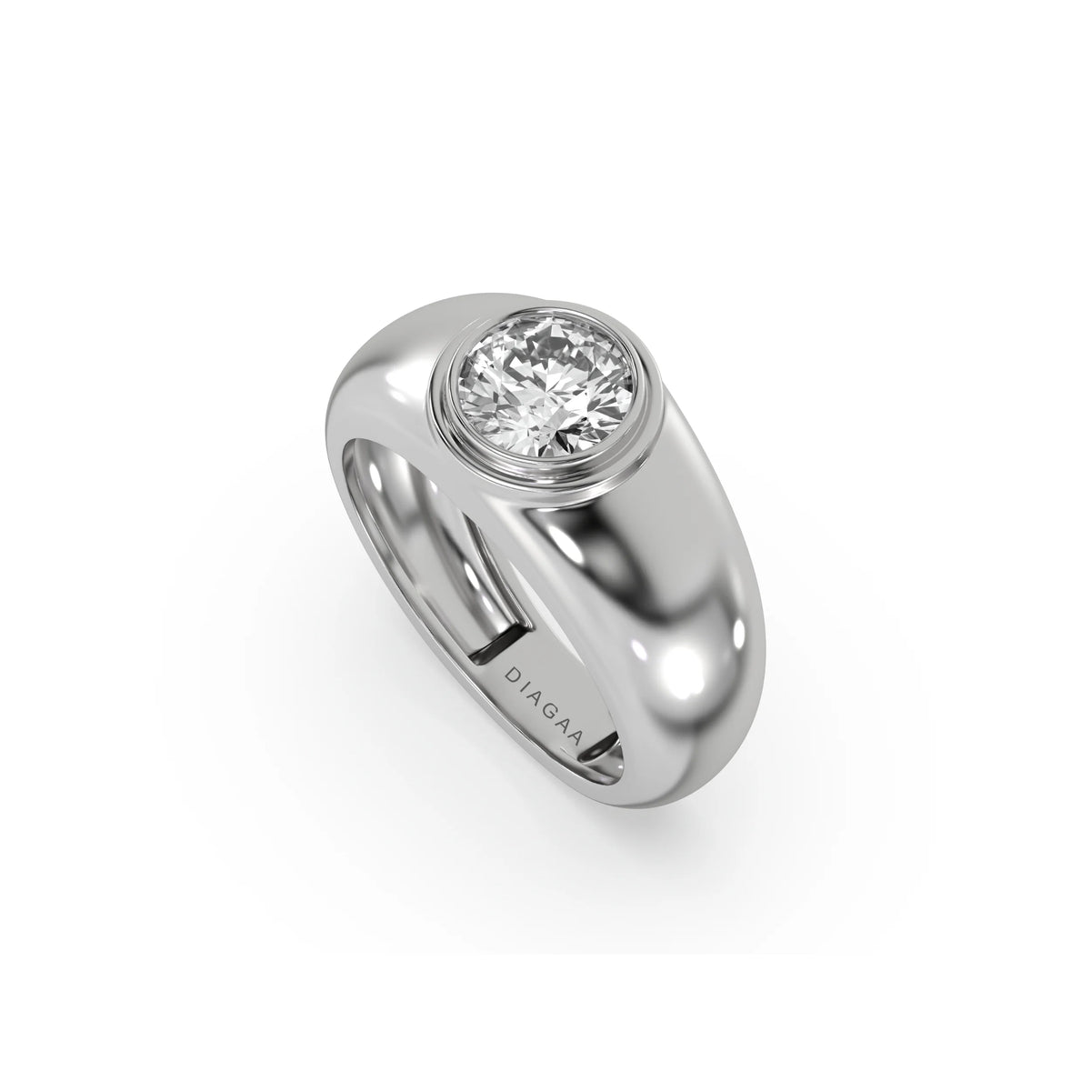 18K White Gold Mens Tiffany Round Solitaire Ring