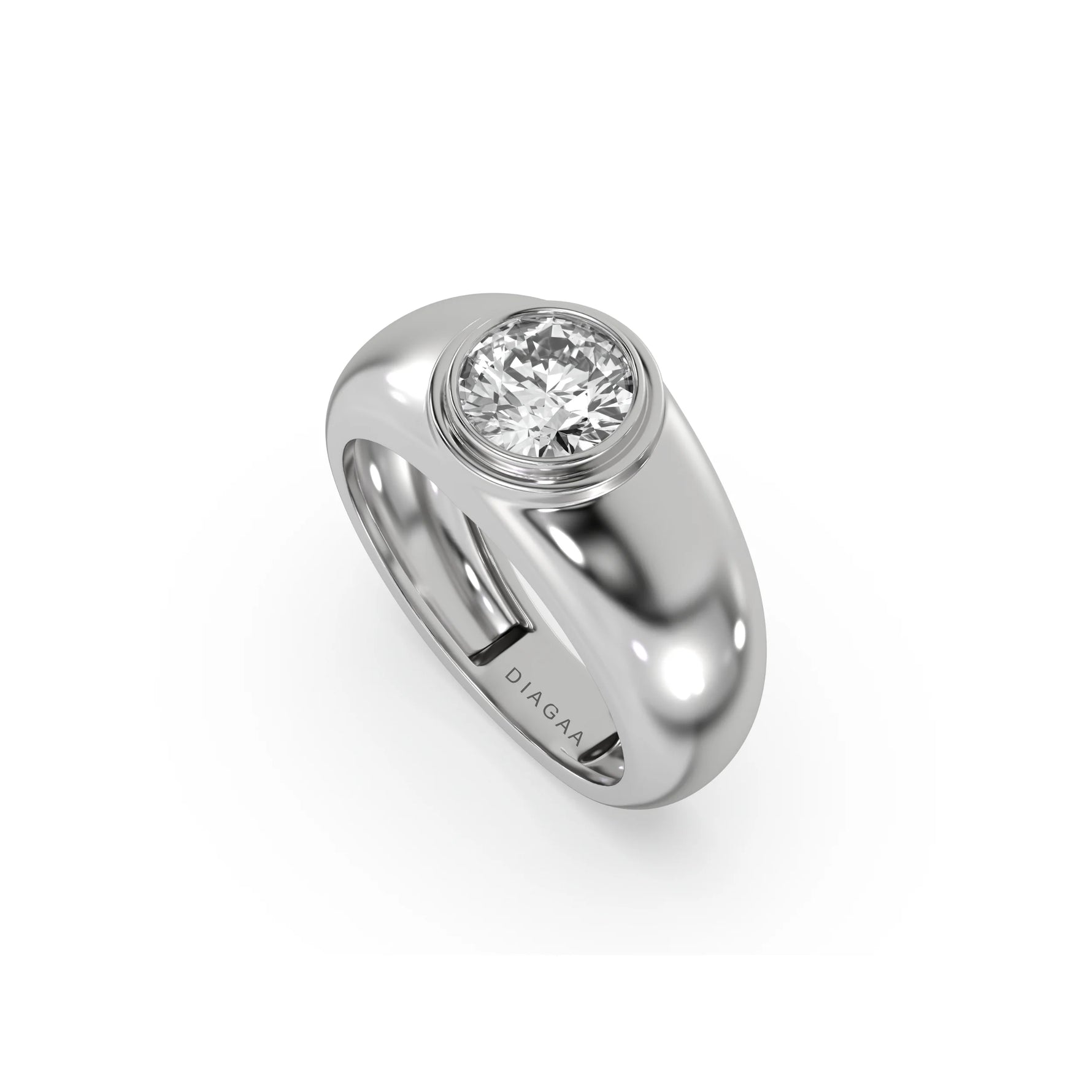 18K White Gold Mens Tiffany Round Solitaire Ring