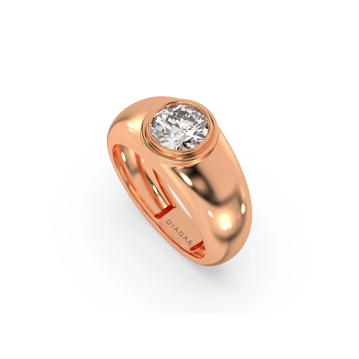 18K Rose Gold Mens Tiffany Round Solitaire Ring