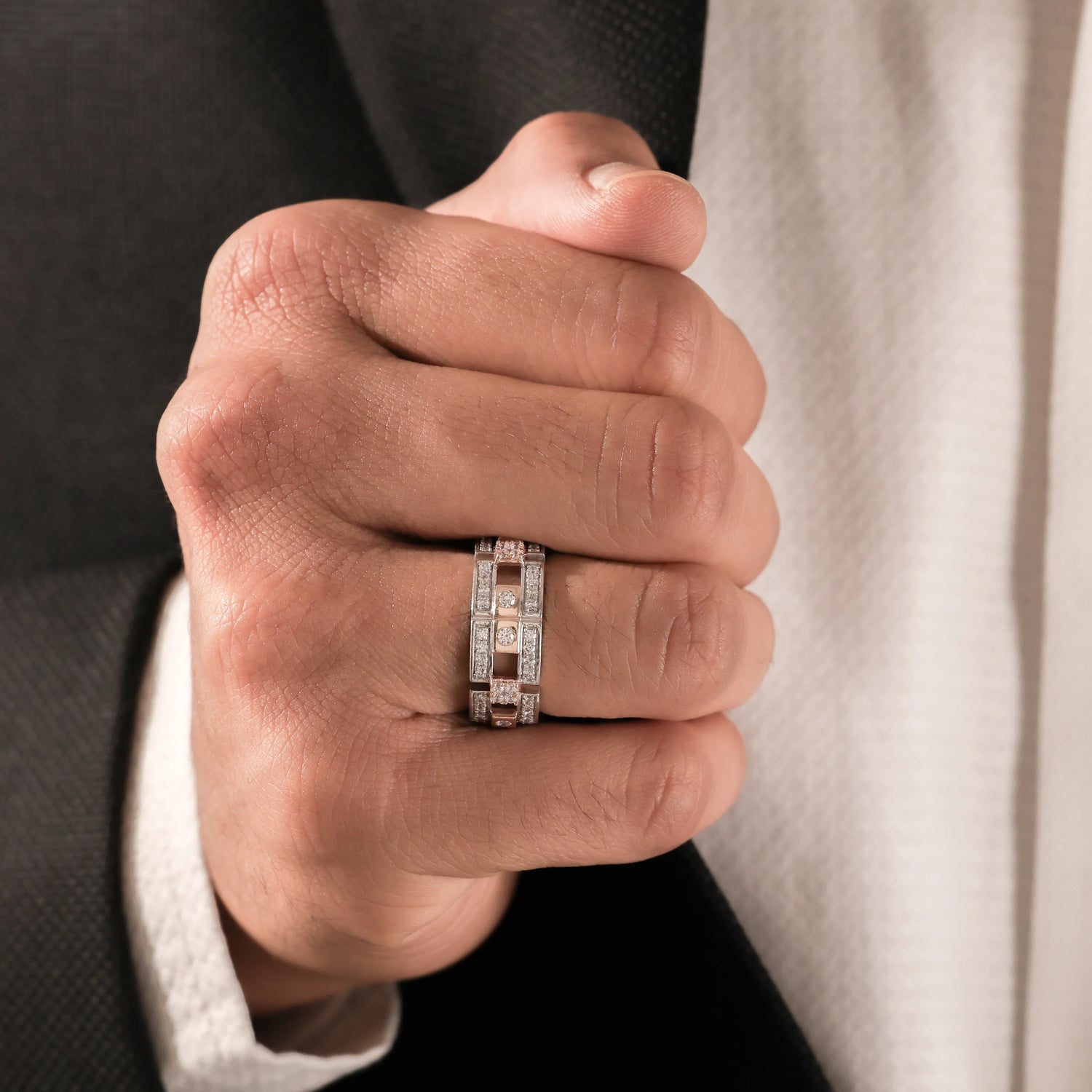 Mens Round Diamond Wedding Ring 