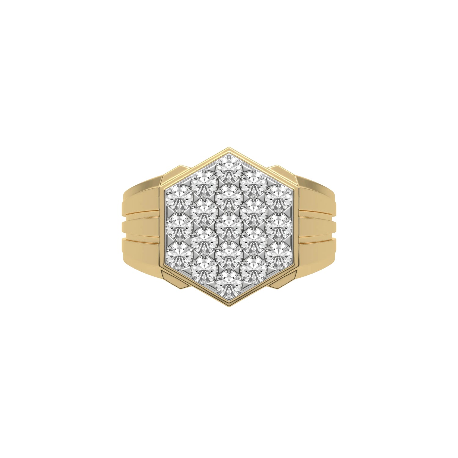 14K Yellow Gold Mens Hexagon Diamond Ring  