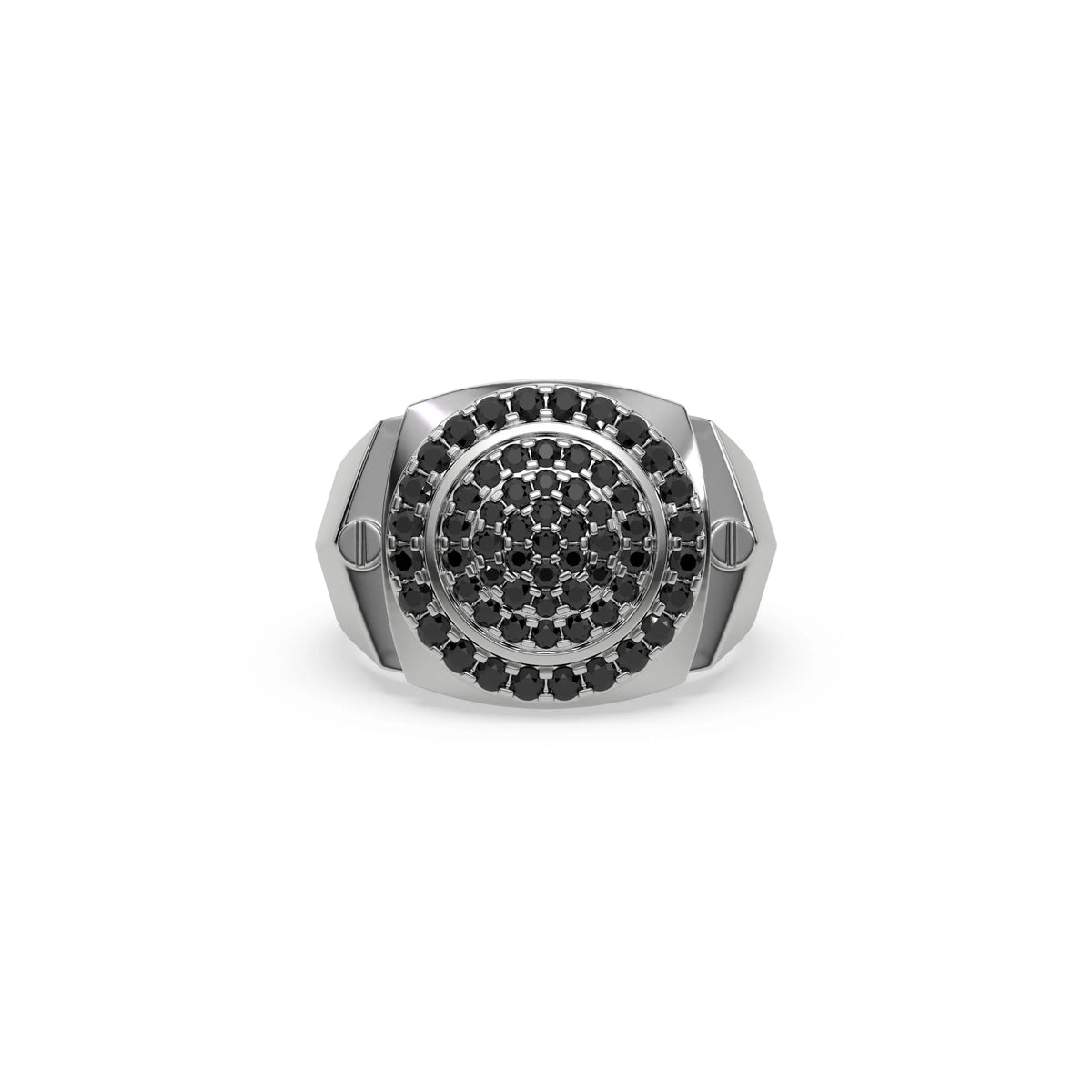 0.96 CT Black Natural Diamond Round Signet Ring