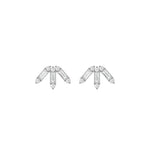 18k White gold baguette and round cut diamond cluster stud earrings in prong setting.