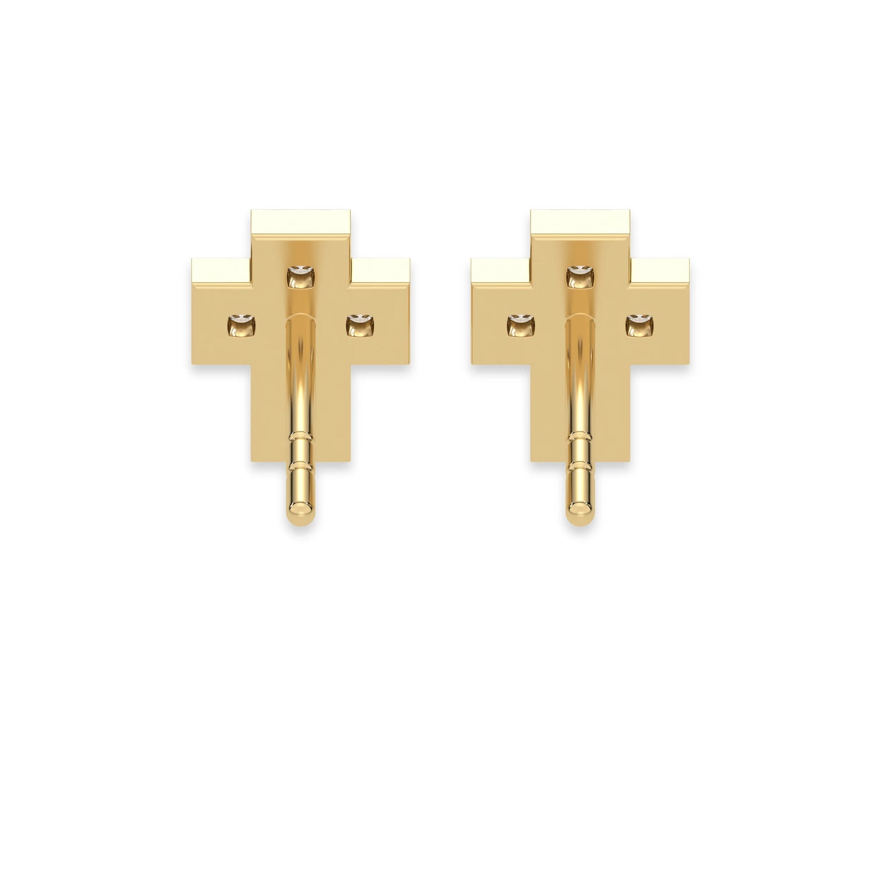 This yellow gold Mini Cross Diamond Studs made with small round brilliant-cut diamonds and set closely together in micro pave setting in back view