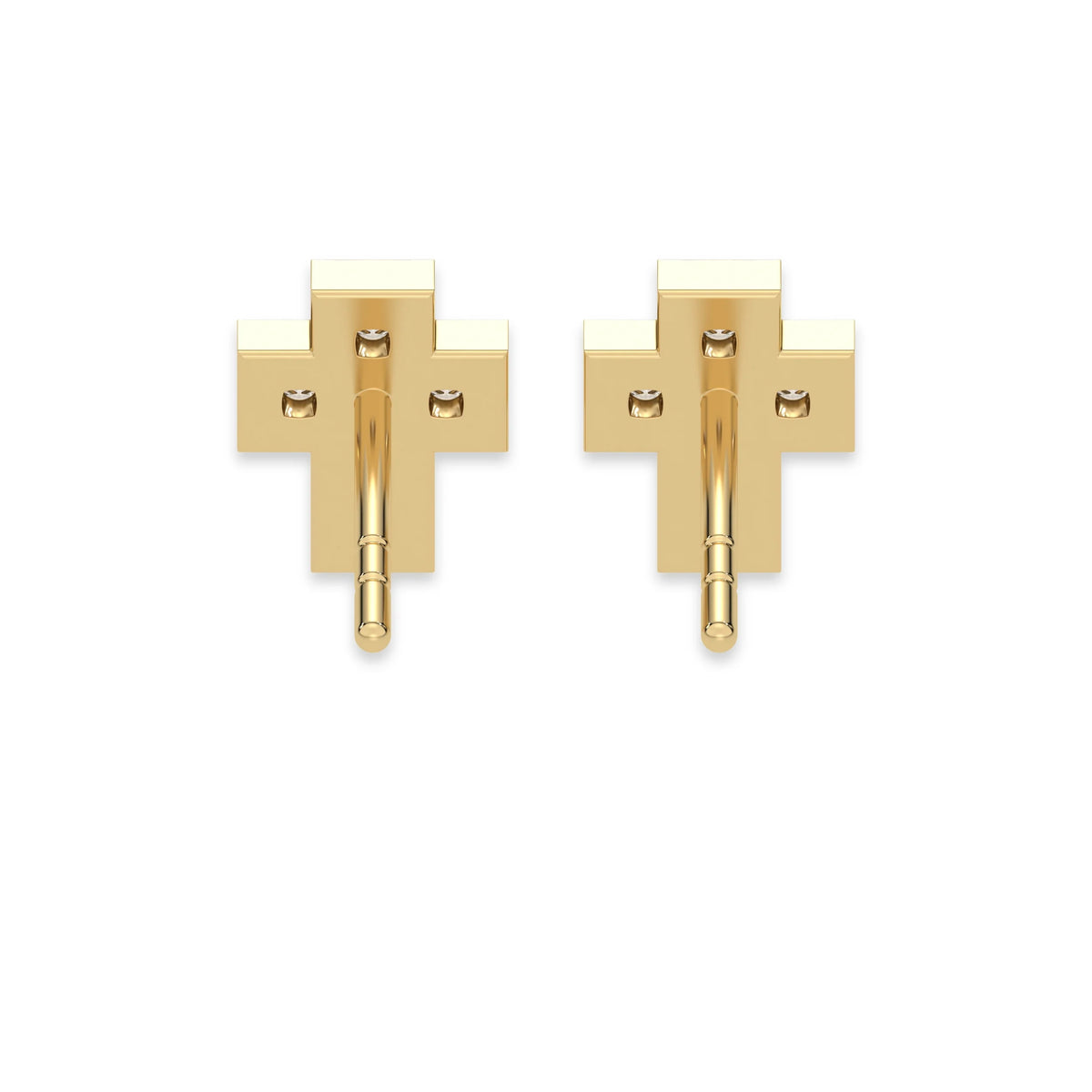 This yellow gold Mini Cross Diamond Studs made with small round brilliant-cut diamonds and set closely together in micro pave setting in back view