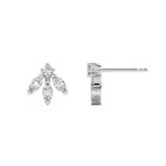 This white gold stud have a unique shape, with one round diamond and three marquise diamonds each. The round diamond and marquise diamonds are secured using prong settings, and the marquise diamonds are uniquely set in a V-prong setting in top view and side view