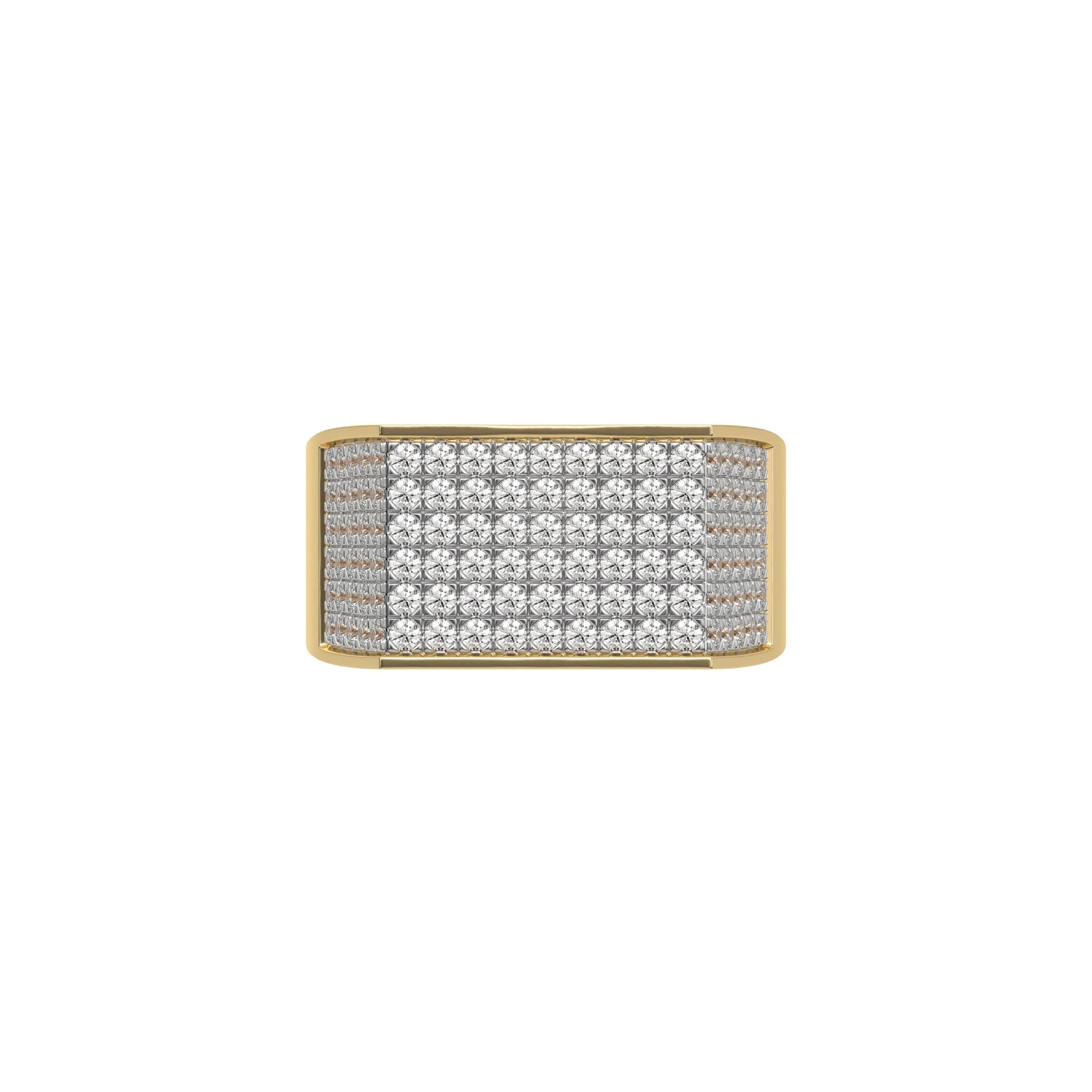 This yellow gold multi-row diamond ring featuring multiple rows of round brilliant-cut diamonds expertly set in a secure four-prong setting in top view