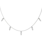 Marquise Dangling Diamond Necklace made with nine marquise cut diamonds each set in a prong setting, distributed evenly along the chain