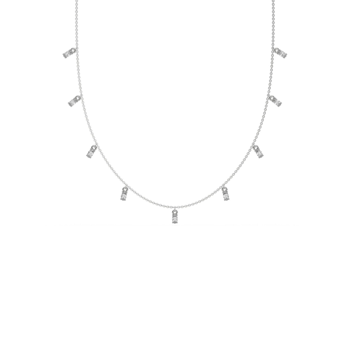 0.90 CT Natural Nine Oval Shaped Dangling Diamond Necklace