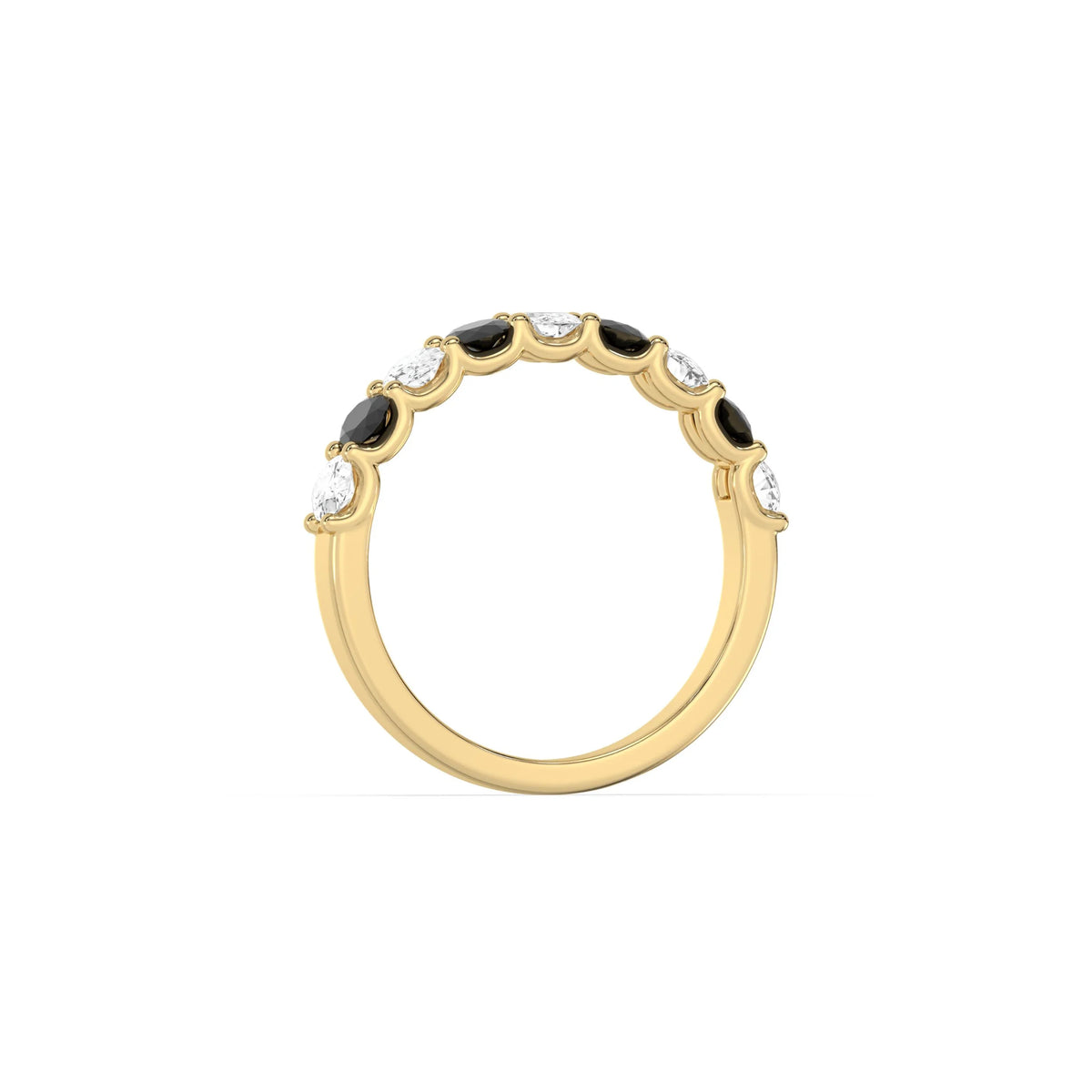 14K Yellow Gold Prong Setting Black and White Half Eternity Ring